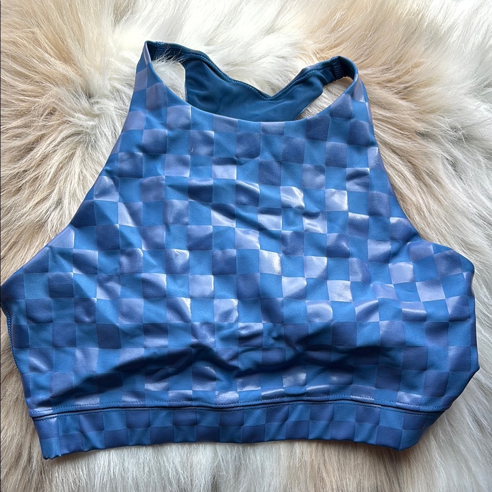 Blue Checkered Women's Sports Bra